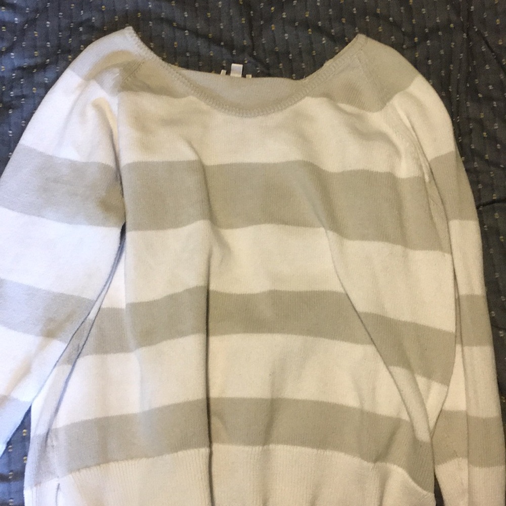 Grey and White Striped Sweater